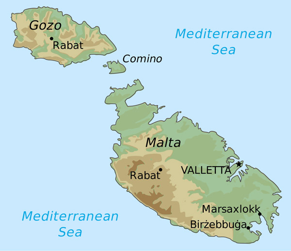 Malta large elevation map. Large elevation map of Malta.