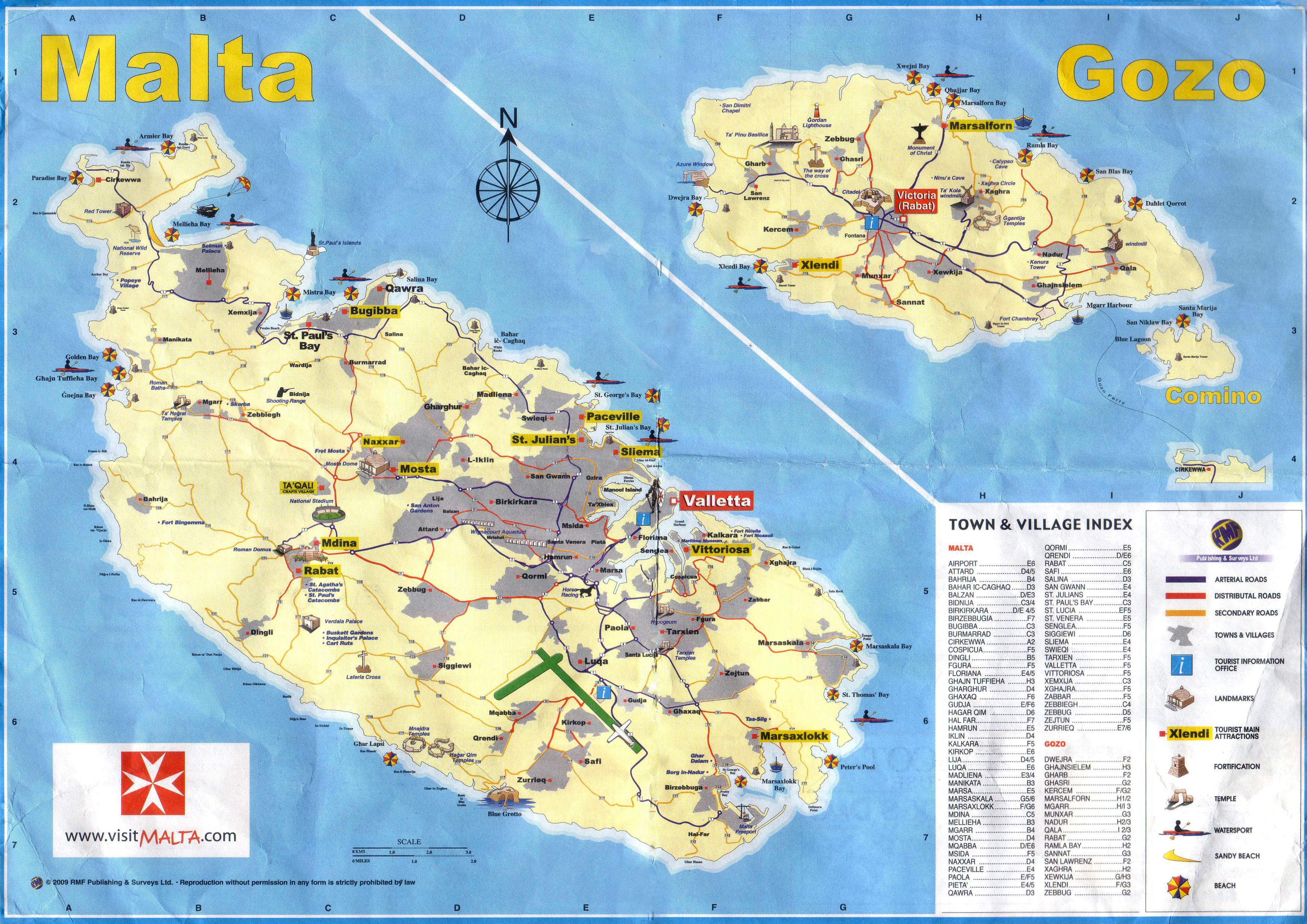 Large Scale Tourist Map Of Malta With Roads And Cities Vidiani Com Maps Of All Countries In One Place