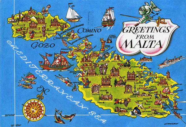 Large tourist illustrated map of Malta.