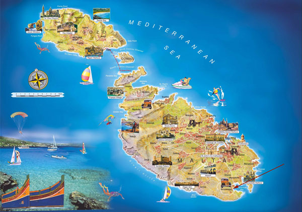 Large tourist map of Malta. Malta large tourist map.