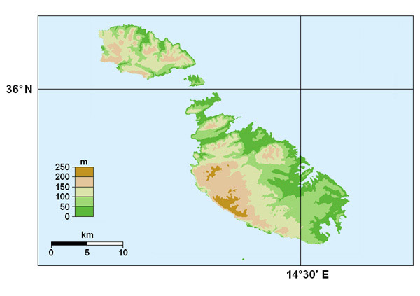 Topographical map of Malta. Malta topographical map.