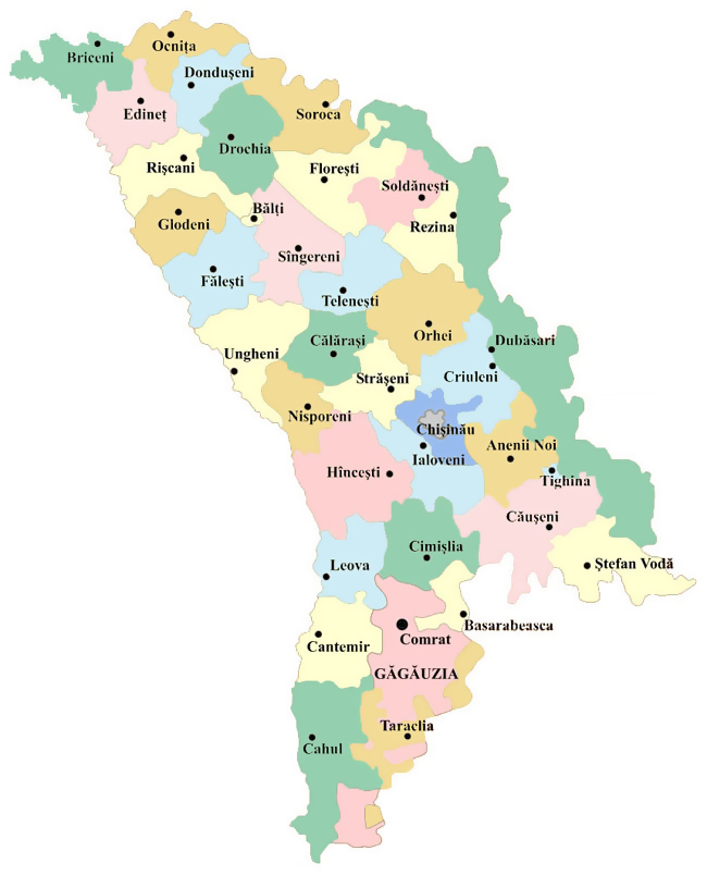 Administrative map of Moldova. Moldova administrative map.