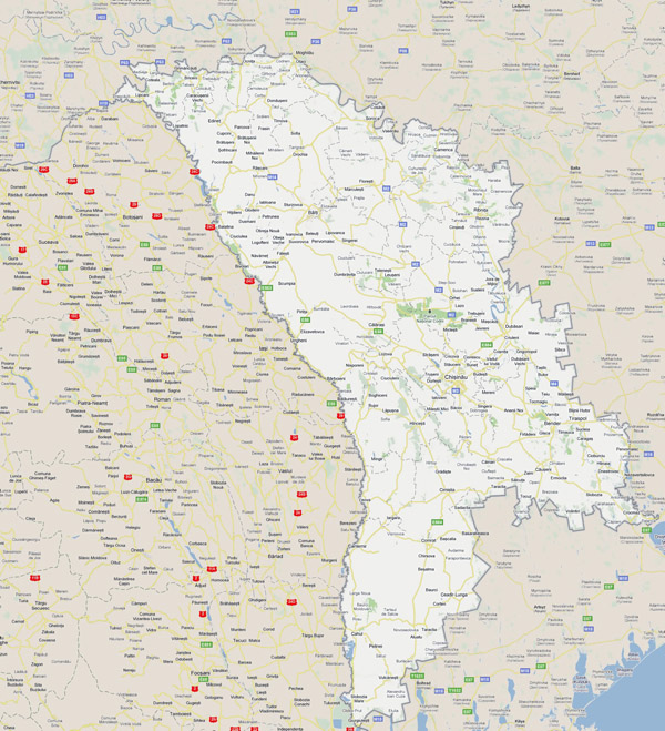 Large detailed road map of Moldova with all cities.