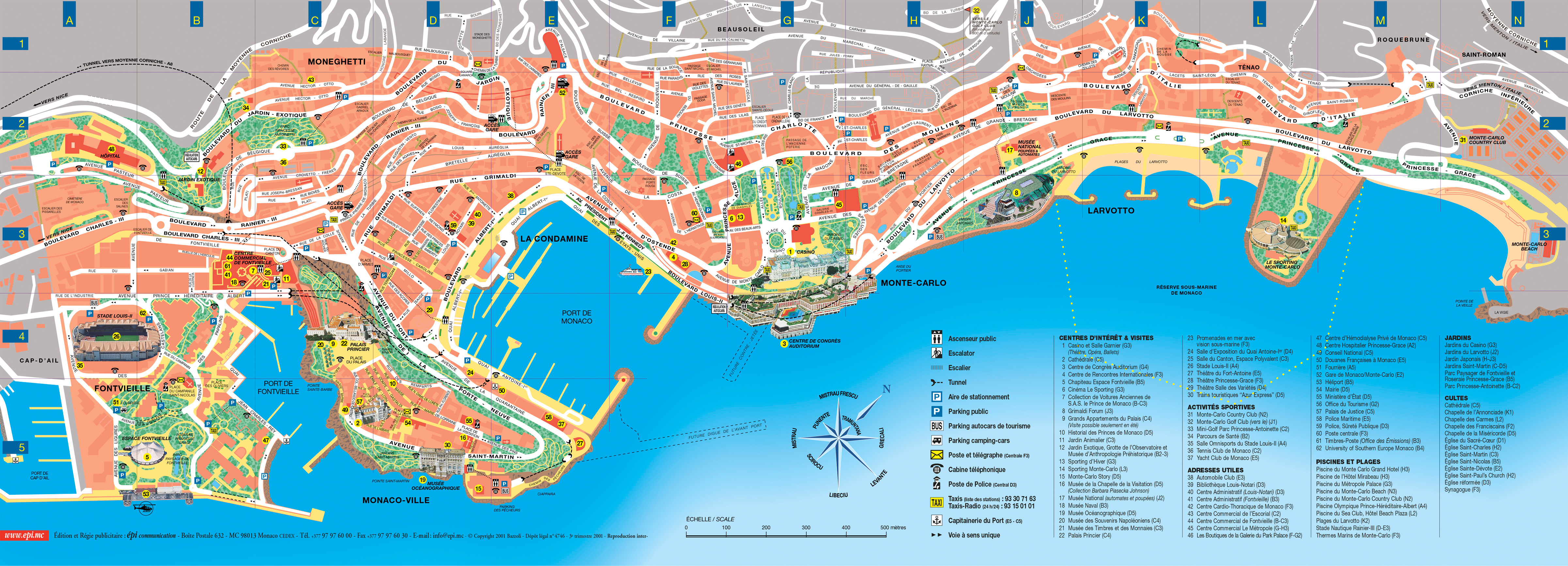 Detailed road and tourist map of Monaco. Monaco detailed road and