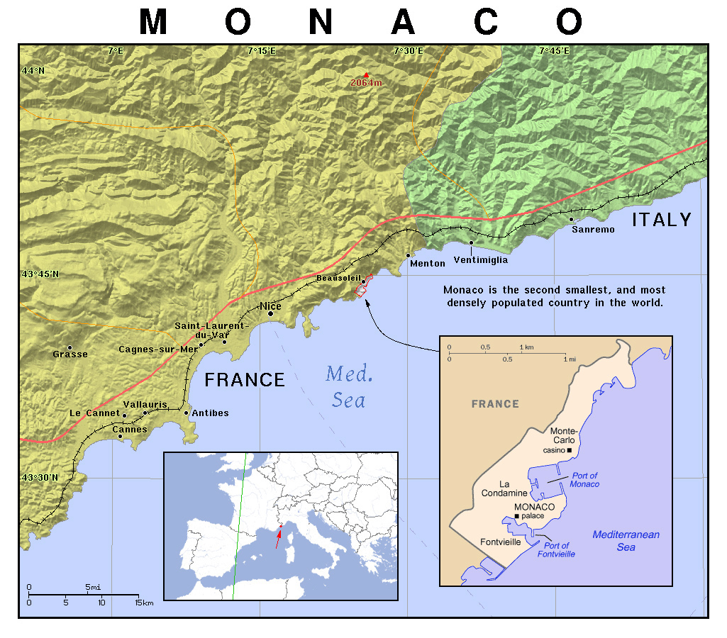 Large political map of Monaco. Monaco large political map