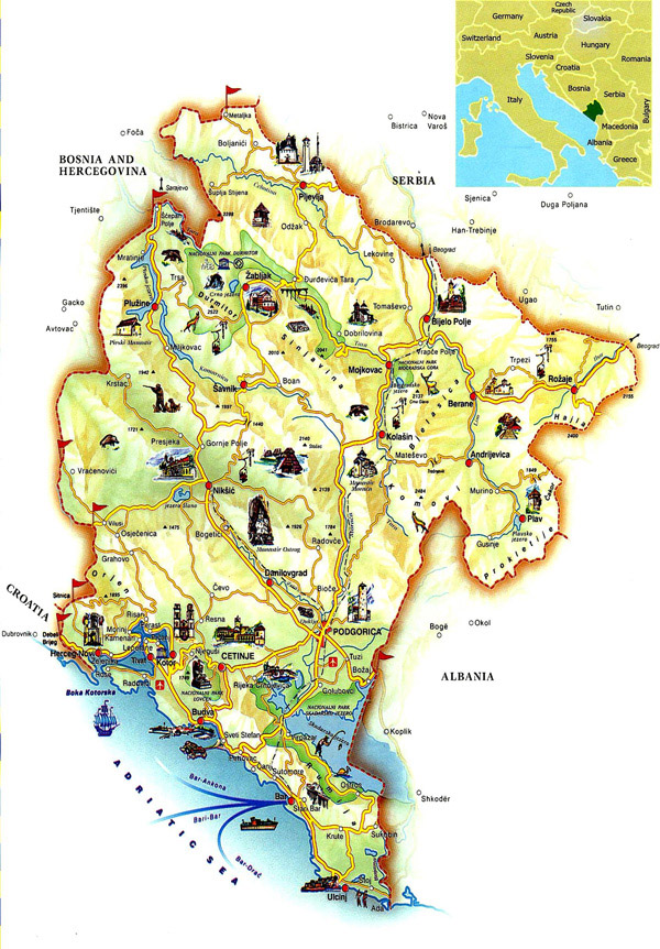 Big tourist map of Montenegro. Montenegro big tourist map.