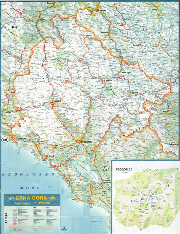 Large detailed roads map of Montenegro with all cities and villages.