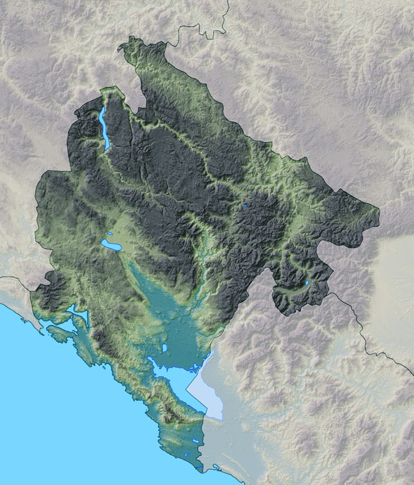 Large relief map of Montenegro. Montenegro large relief map.