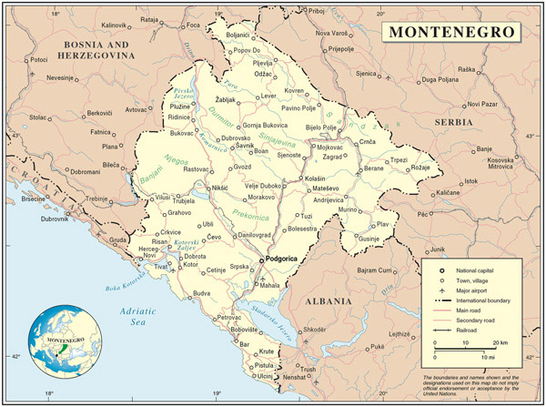 Political map of Montenegro. Montenegro political map.