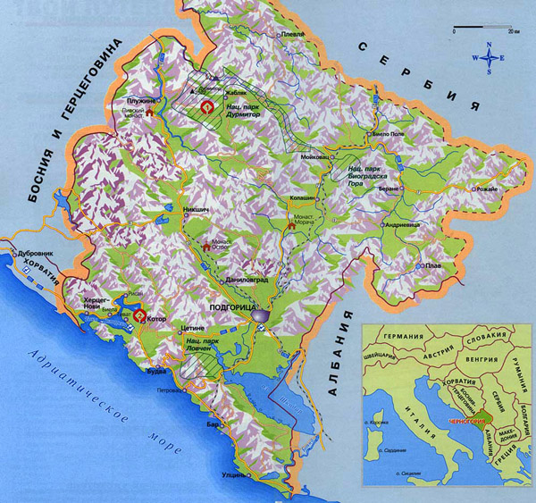 Topographical map of Montenegro. Montenegro topographical map.