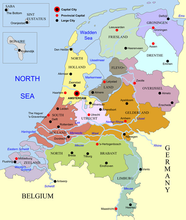 Administrative map of Netherlands (Holland).