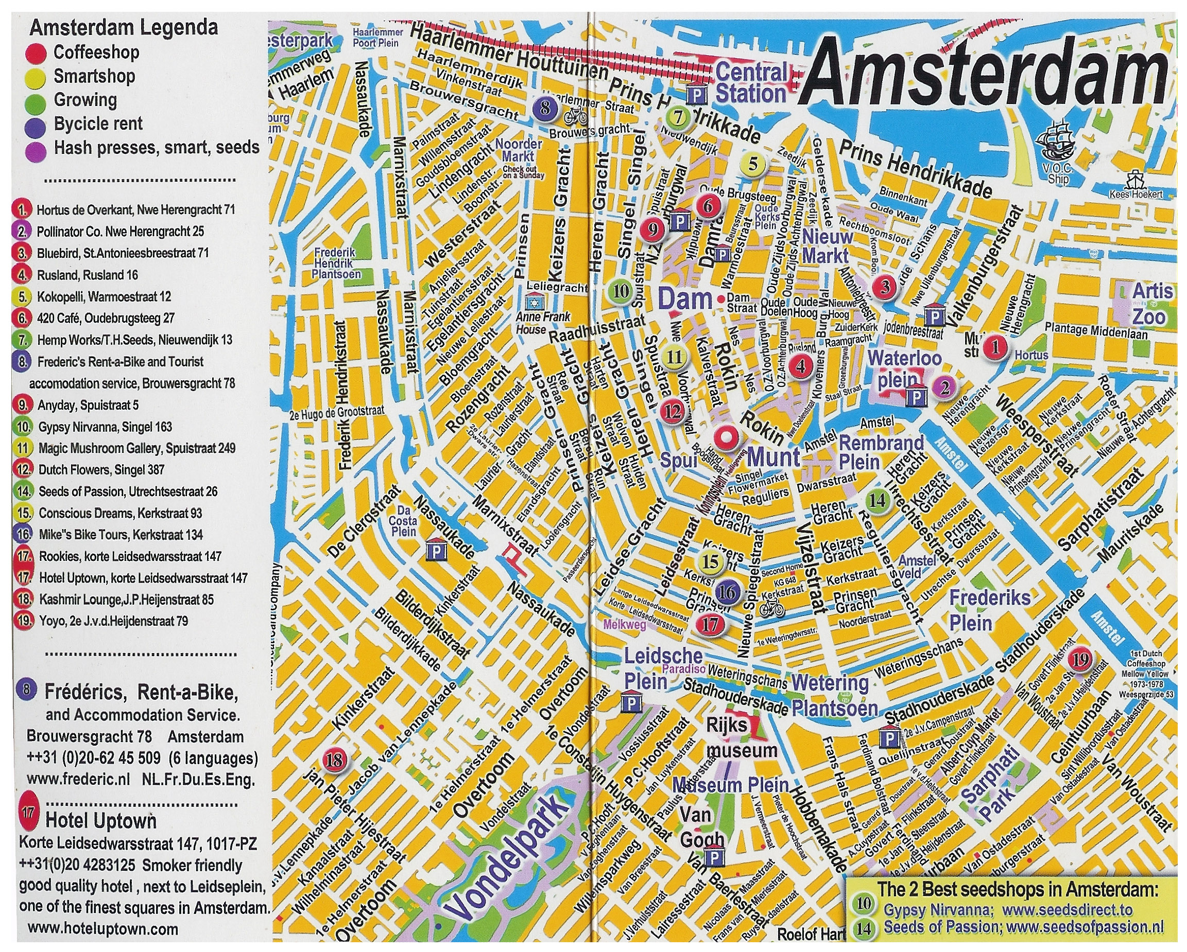 Large detailed tourist map of central part of Amsterdam city | Vidiani