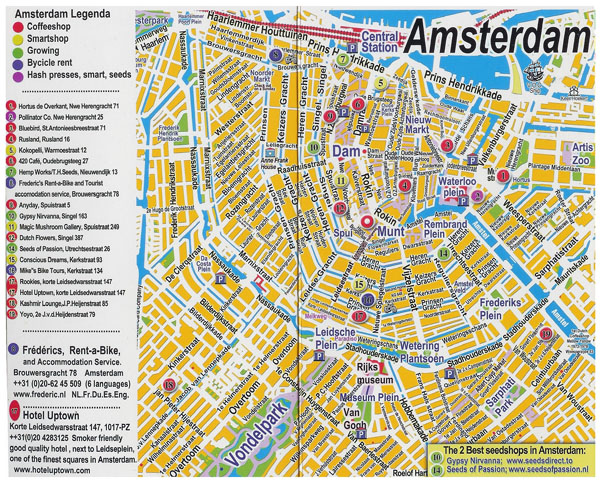 Large detailed tourist map of central part of Amsterdam city.