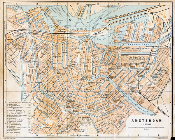 Large old road map of Amsterdam city. Amsterdam large old road map.