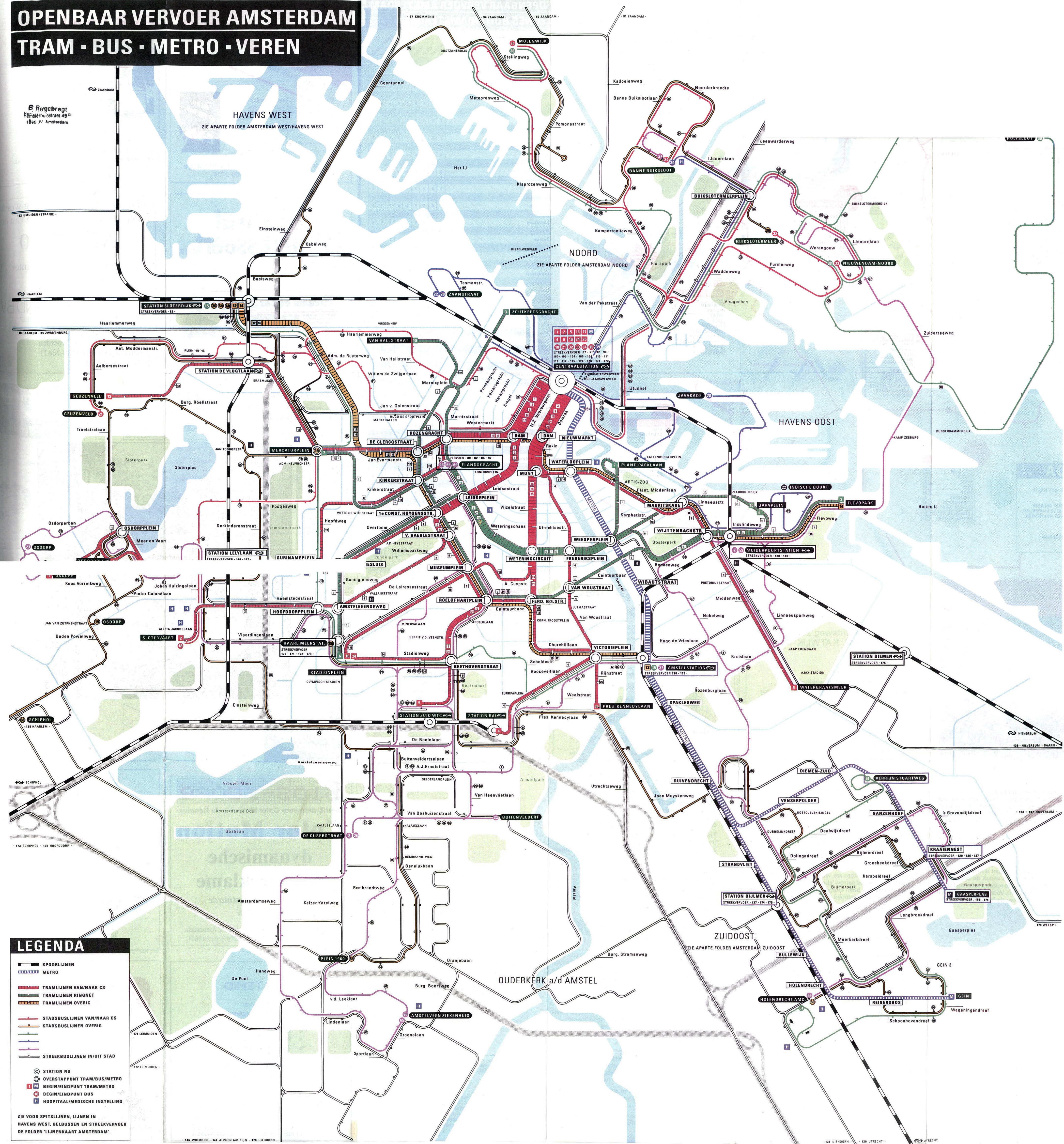 Large Scale Detailed Tram Bus And Metro Map Of Amsterdam City Vidiani Com Maps Of All Countries In One Place