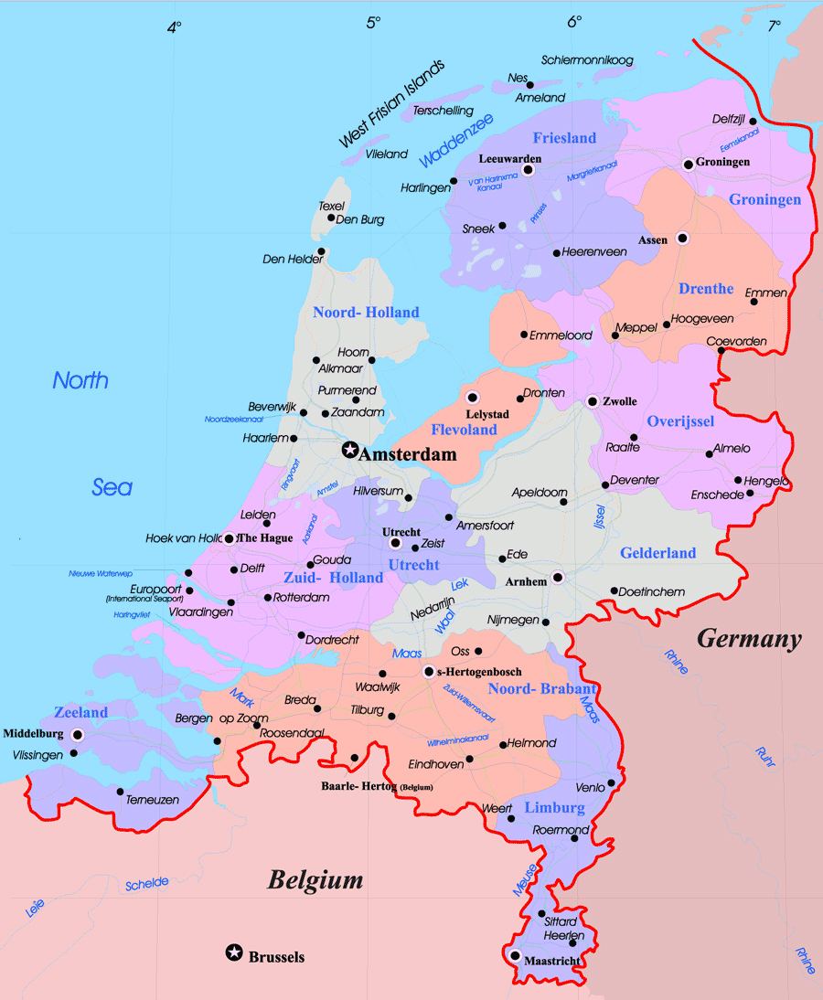 Large administrative map of Netherlands with major cities | Vidiani.com