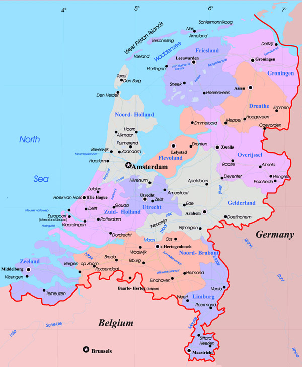 Large administrative map of Netherlands with major cities.