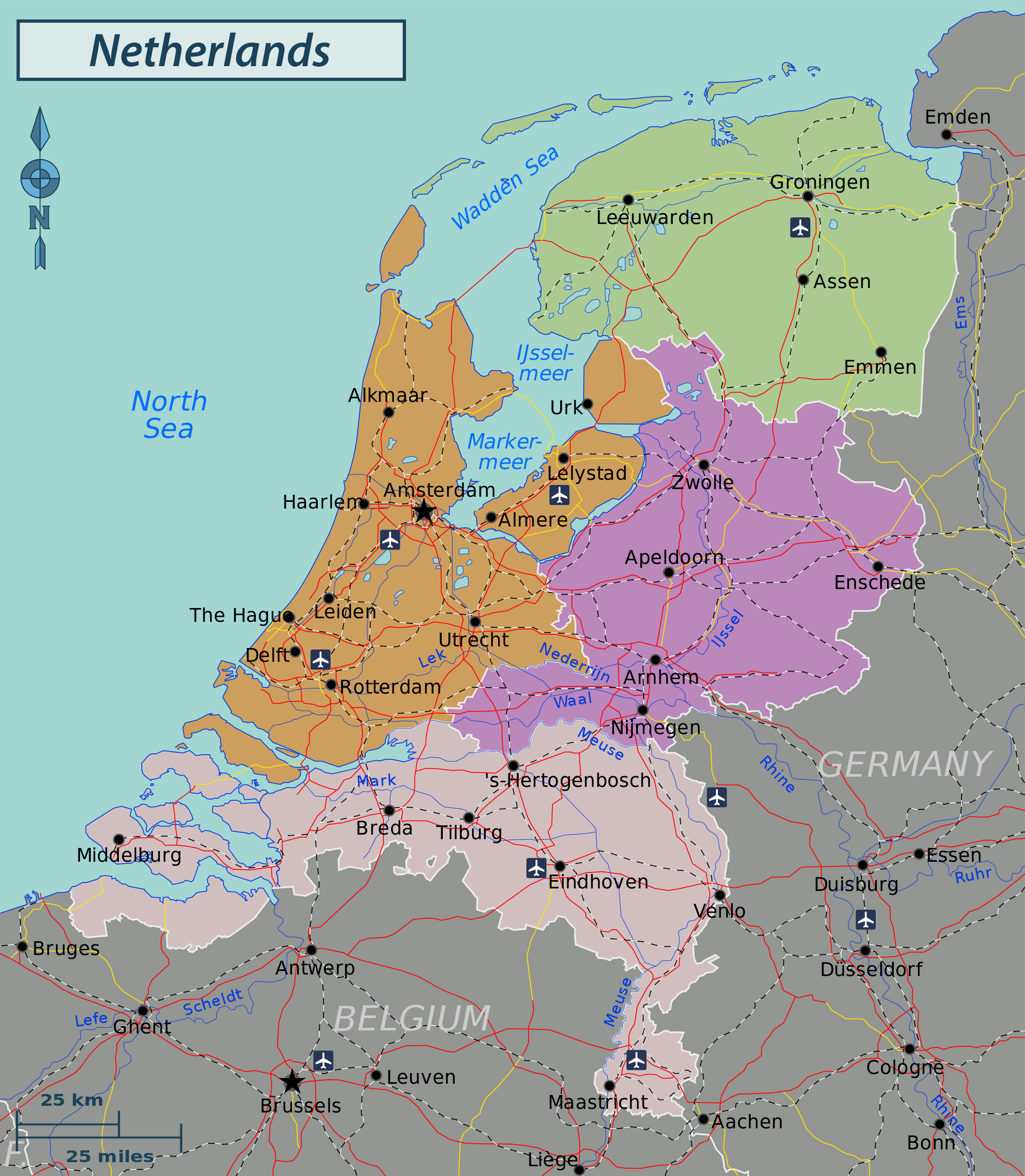 Large detailed administrative and road map of Netherlands (Holland