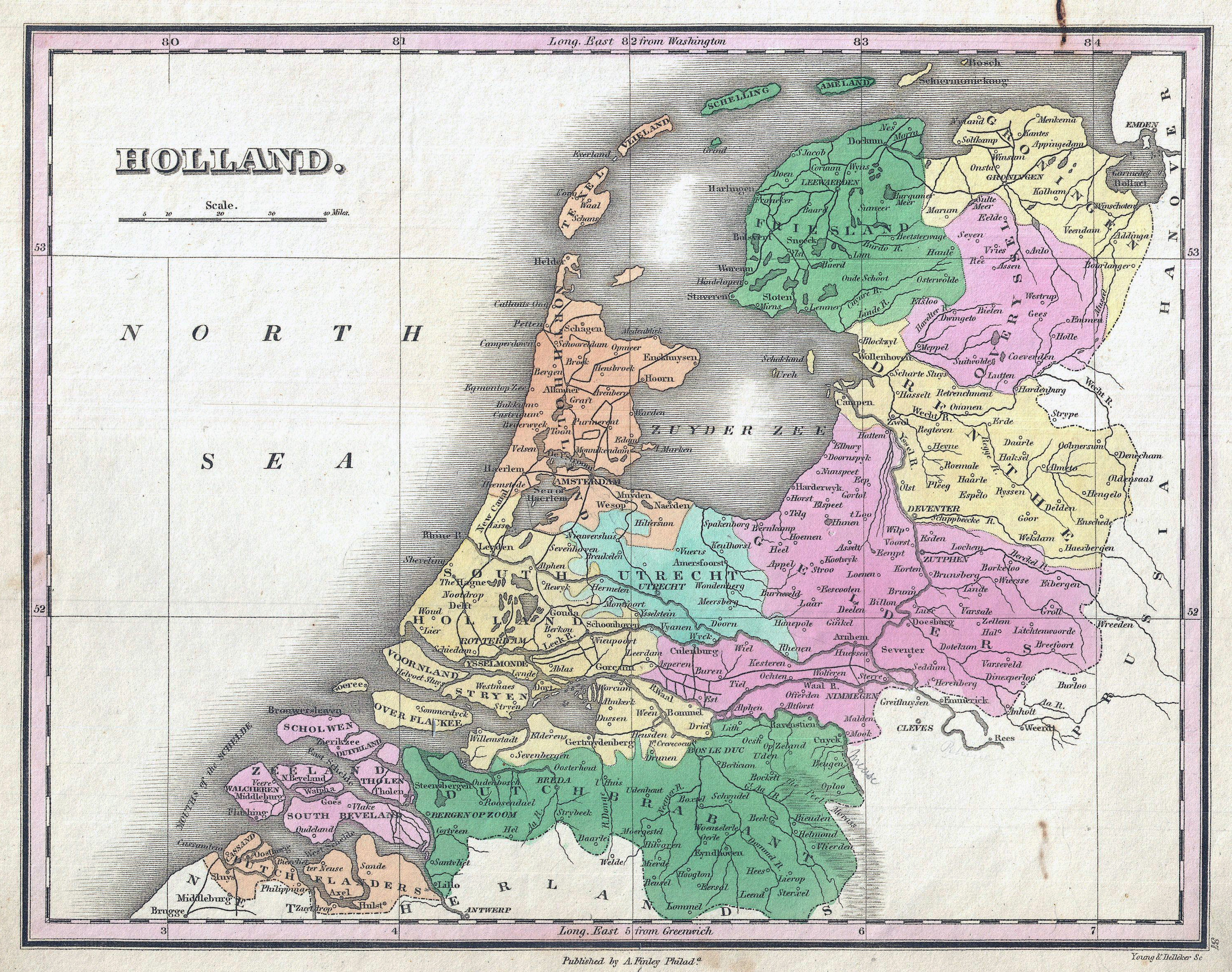 Large detailed old political and administrative map of Holland – 1827