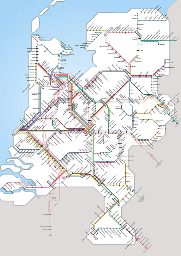 Large detailed rail network map of Netherlands.
