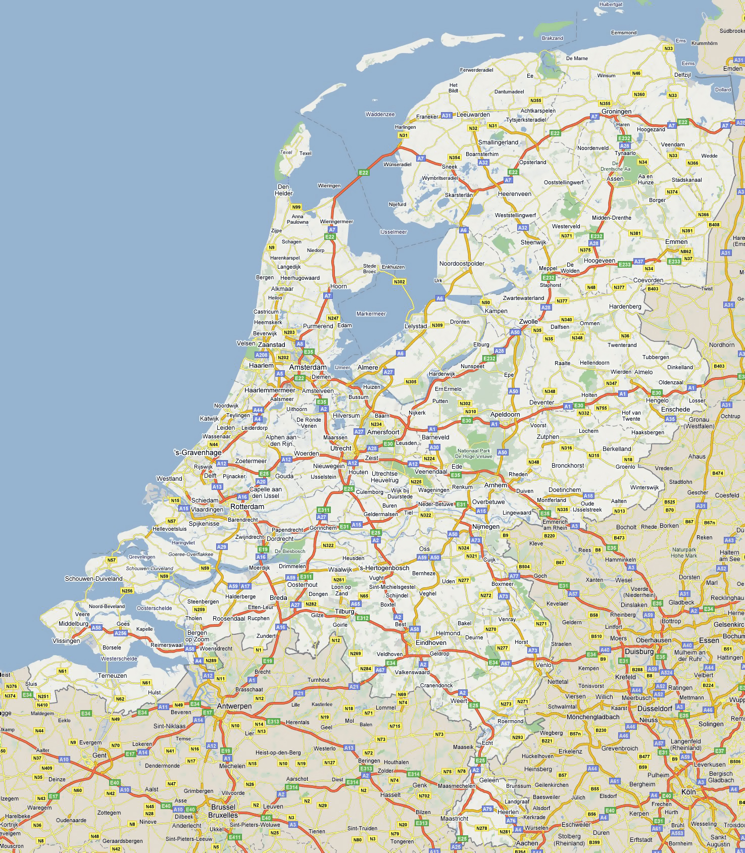 Large road map of Netherlands with all cities | Vidiani.com | Maps of