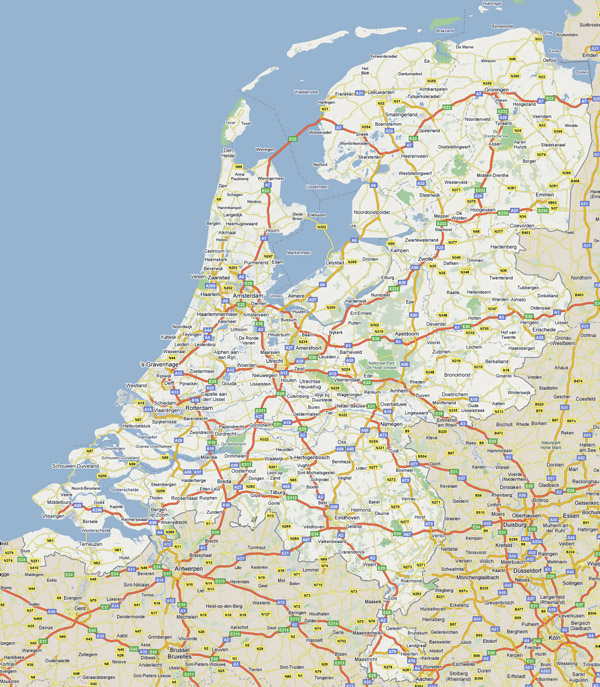 Netherlands large road map with all cities. Large road map of Holland with all cities.