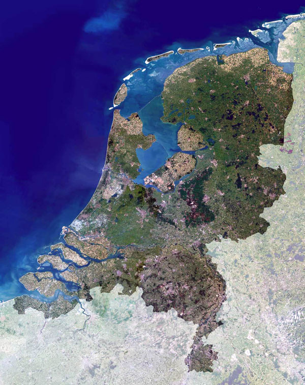 Netherlands (Holland) large satellite image. Large satellite map of Netherlands.