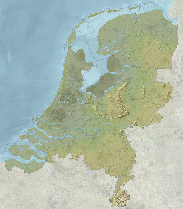 Relief map of Netherlands (Holland). Netherlands relief map.