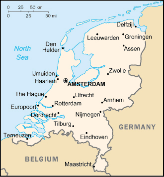 Small political map of Netherlands (Holland).