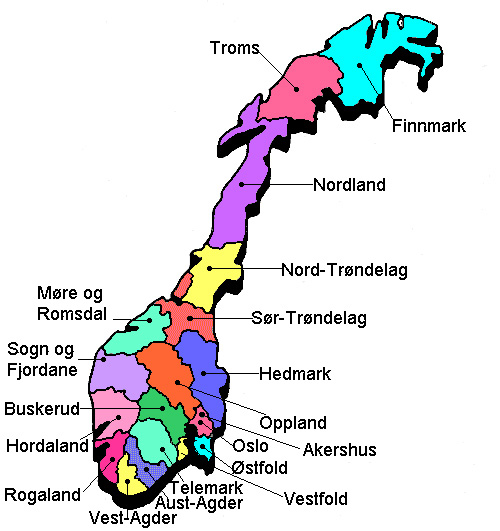 Administrative map of Norway. Norway administrative map.