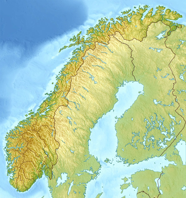 Large detailed relief map of Norway. Norway large detailed relief map.