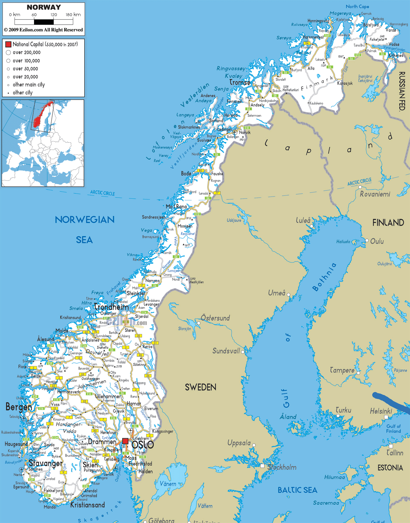Large Detailed Road Map Of Norway With All Cities And Airports Vidiani Com Maps Of All Countries In One Place