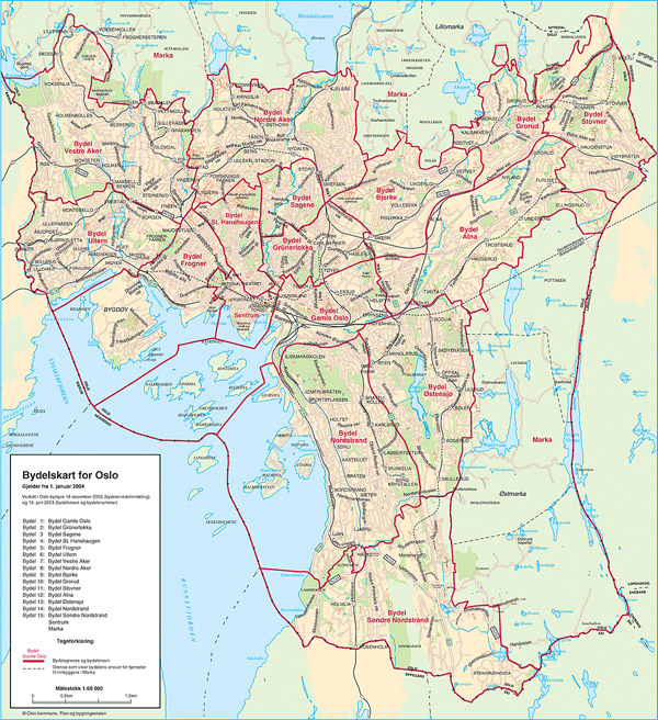 Large detailed neighborhood map of Oslo city.