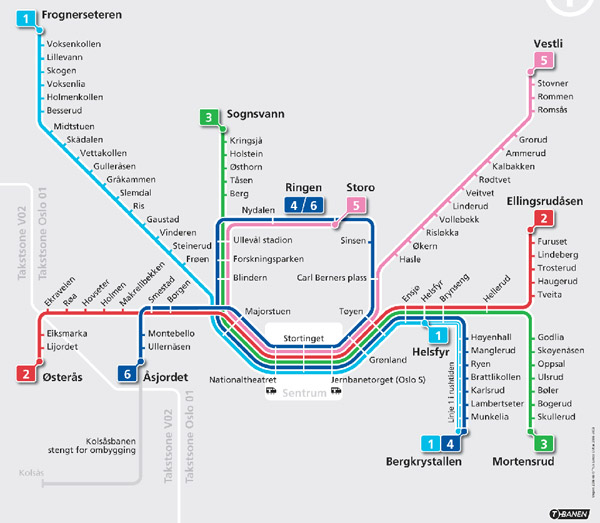 Large detailed subway map of Oslo city.