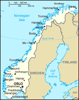 Small political map of Norway. Norway small political map.