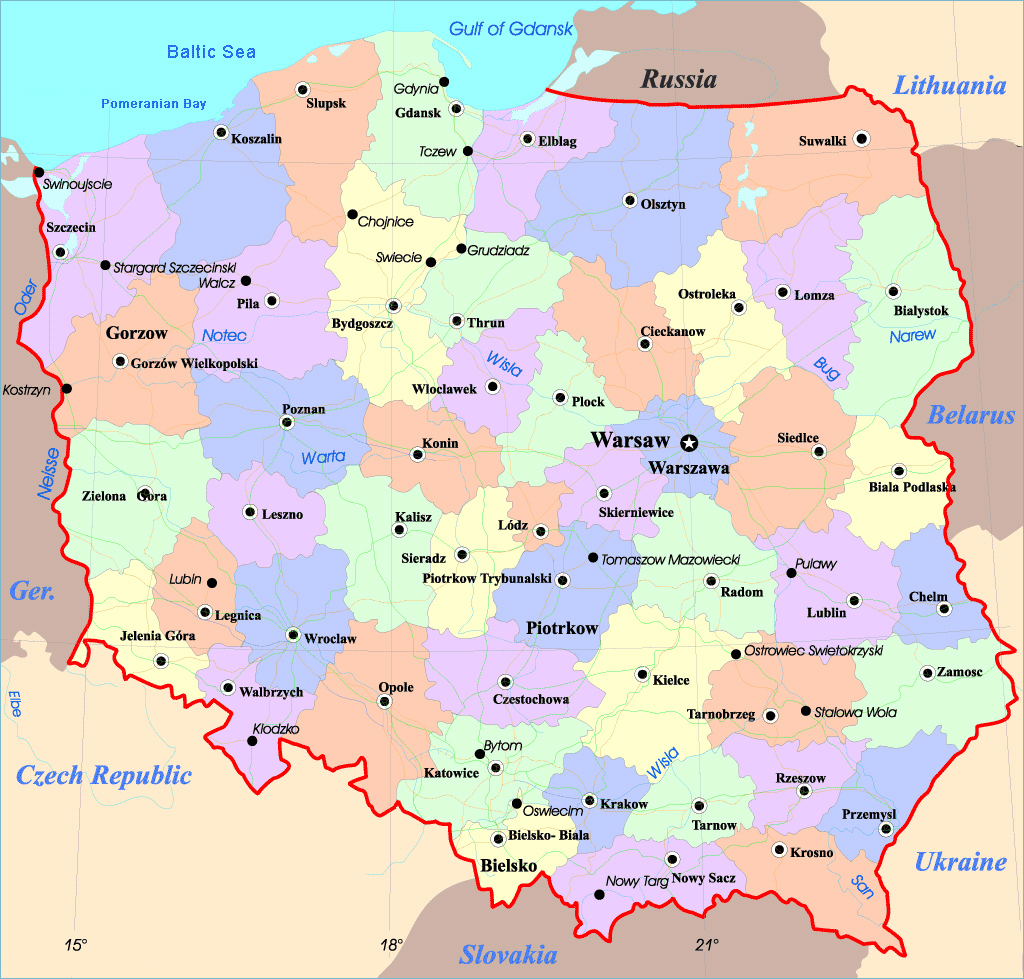 Detailed administrative map of Poland. Poland detailed administrative