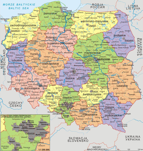 Large detailed political and administrative map of Poland.