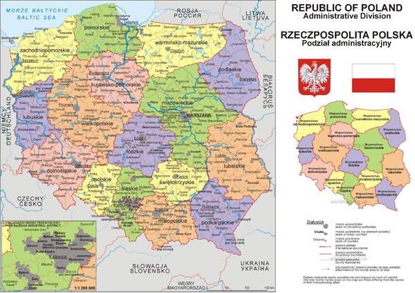 Large detailed political and administrative map of Poland with cities.