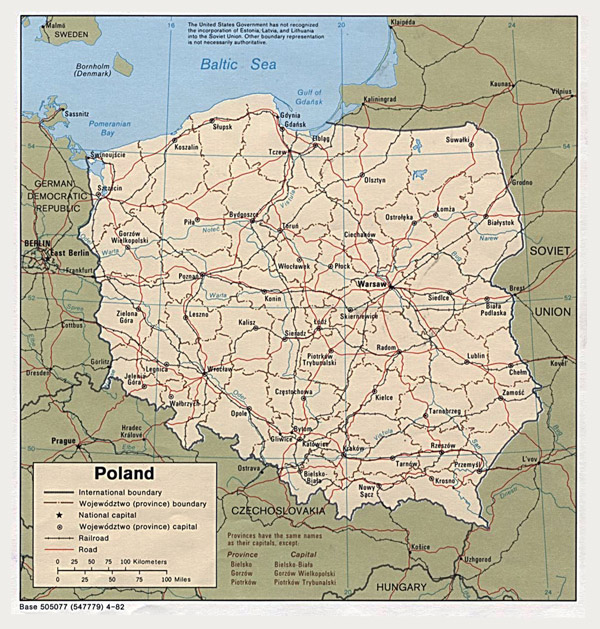 Large detailed political map of Poland with cities, highways and railroads.