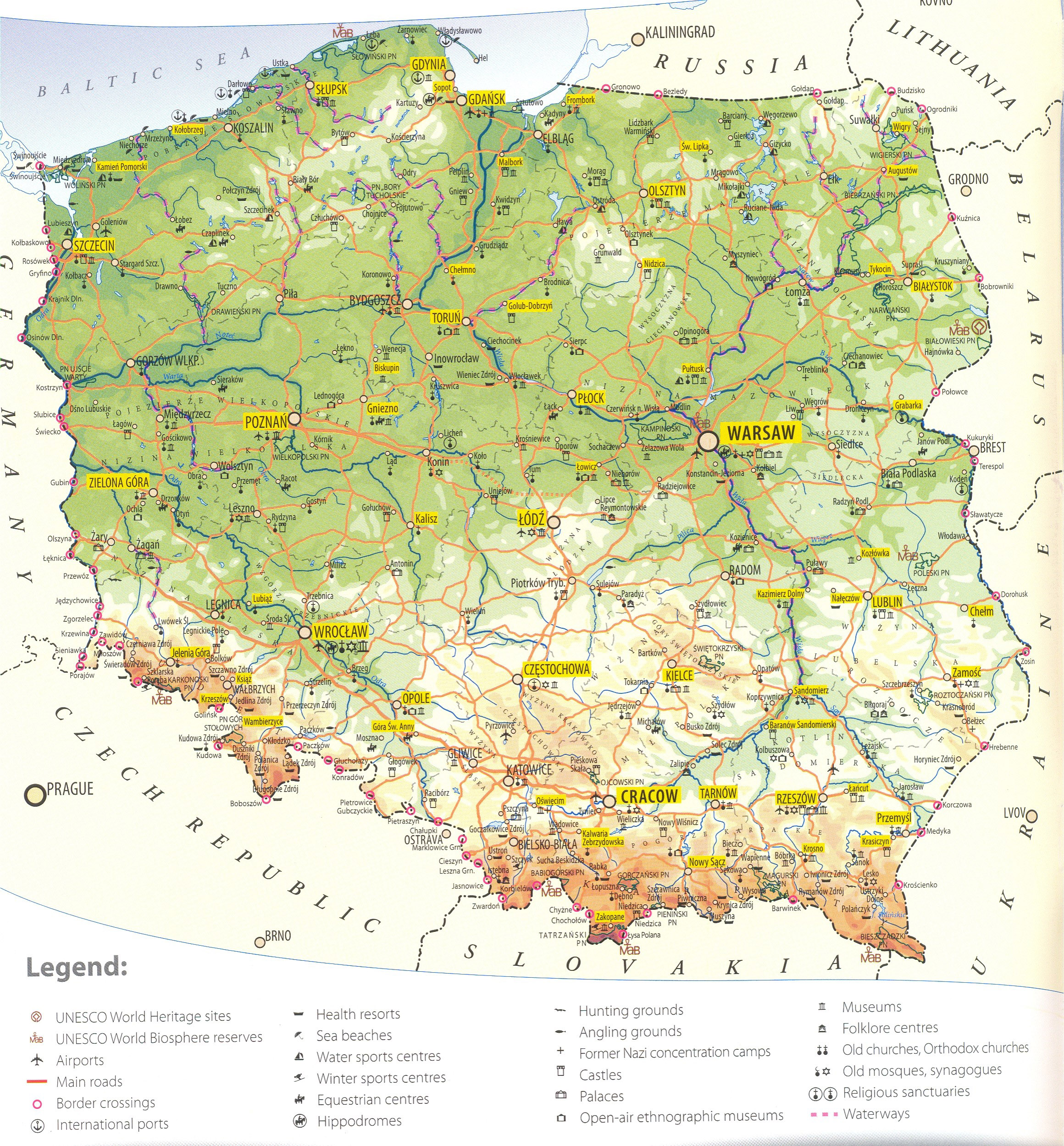 Large Detailed Tourist Map Of Poland Poland Large Detailed Tourist Map 