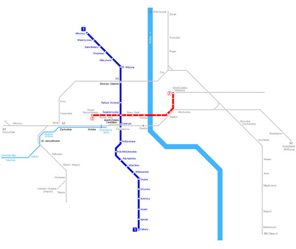 Large detailed metro map of Warsaw city.