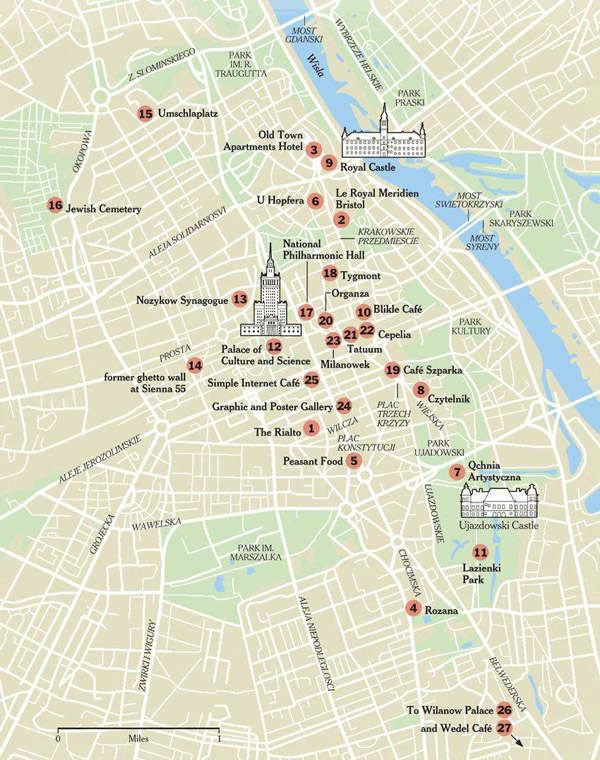 Large detailed tourist map of Warsaw city.
