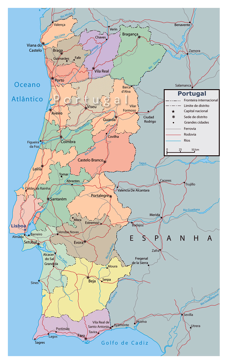 Geopolitical map of Portugal, Portugal maps