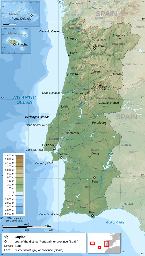 Large detailed physical map of Portugal. Portugal large detailed physical map.