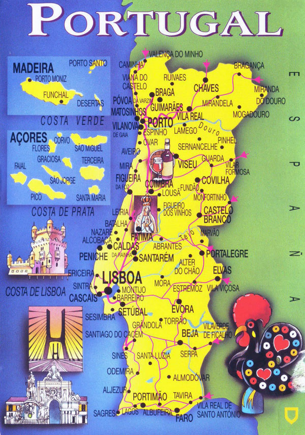 Large tourist map of Portugal. Portugal large tourist map.