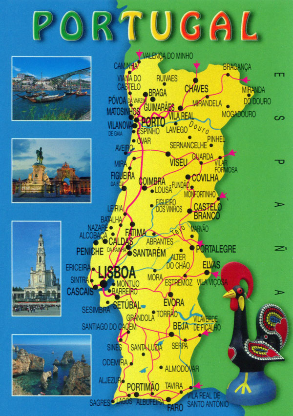 Large travel map of Portugal. Portugal large travel map.
