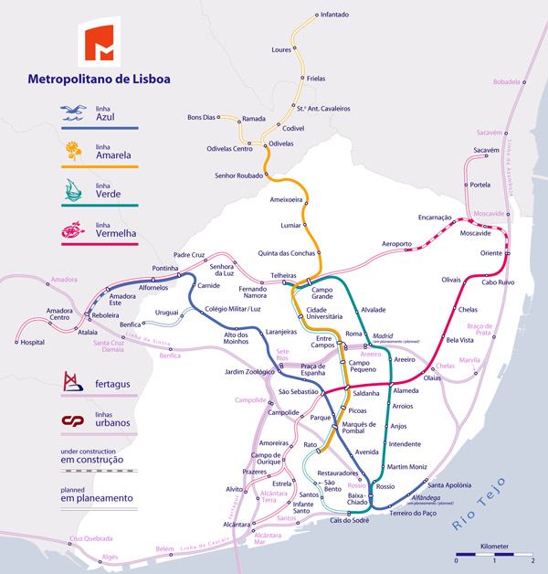 Large detailed metro map of Lisbon city.