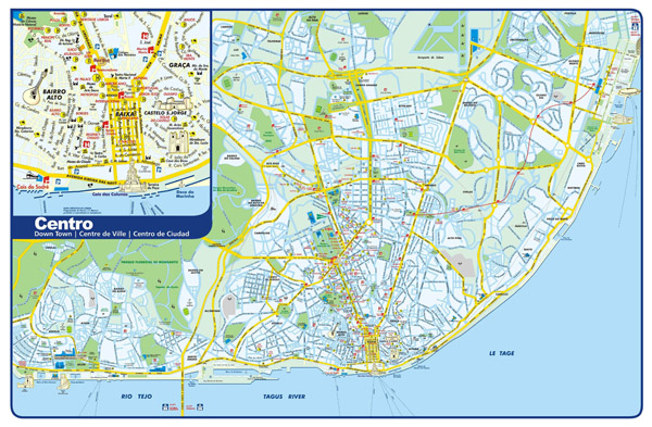 Large detailed tourist map of Lisbon city.