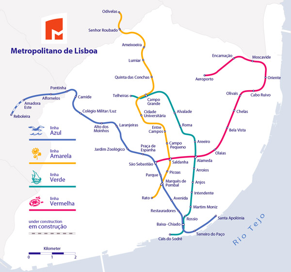 Large metro map of Lisbon city. Lisbon large metro map.