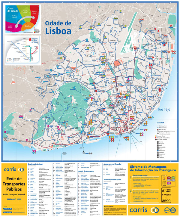 Large public transport map of Lisbon city.